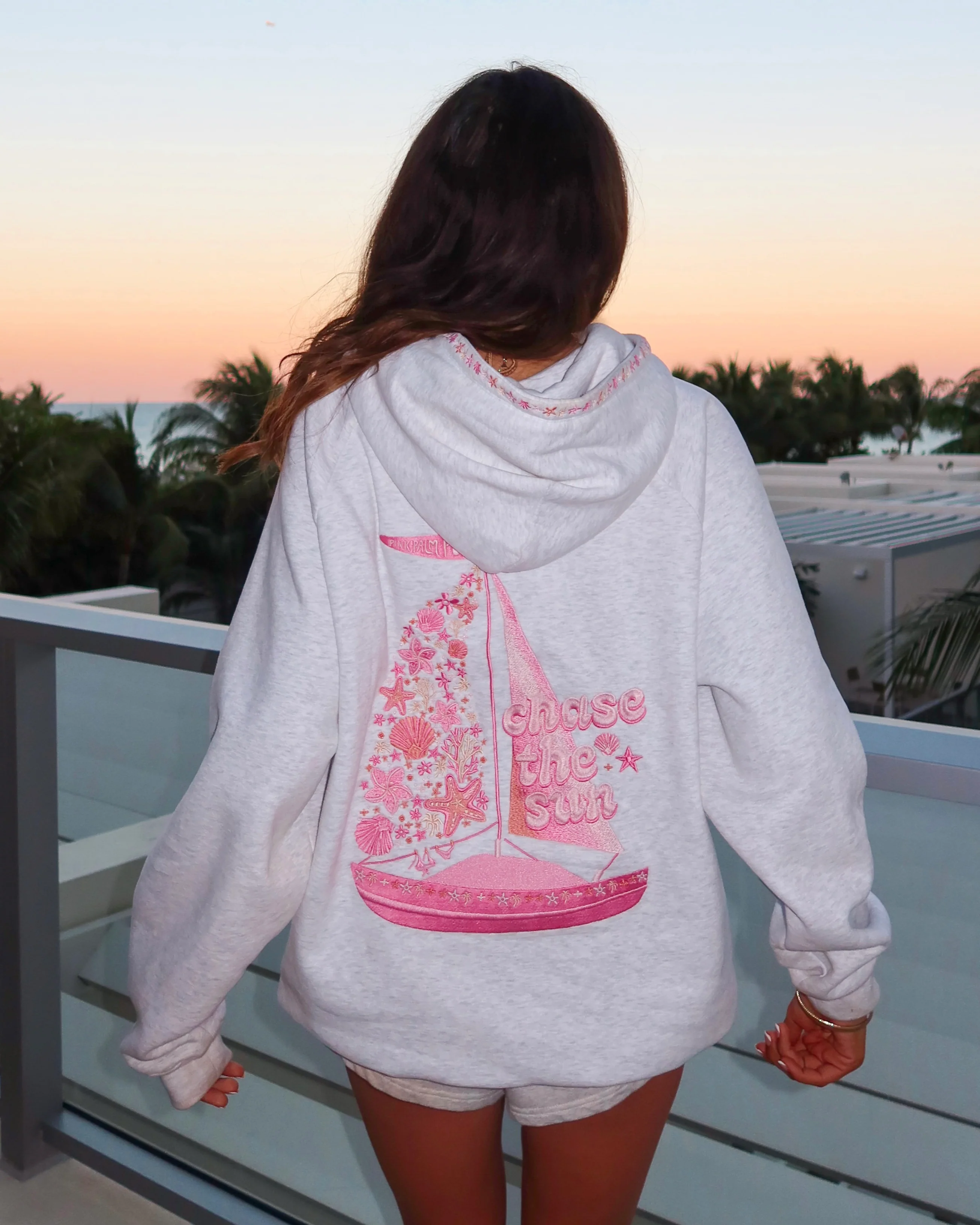 “Chase the Sun” Relaxed Hoodie in Heather Cloud - Image 3