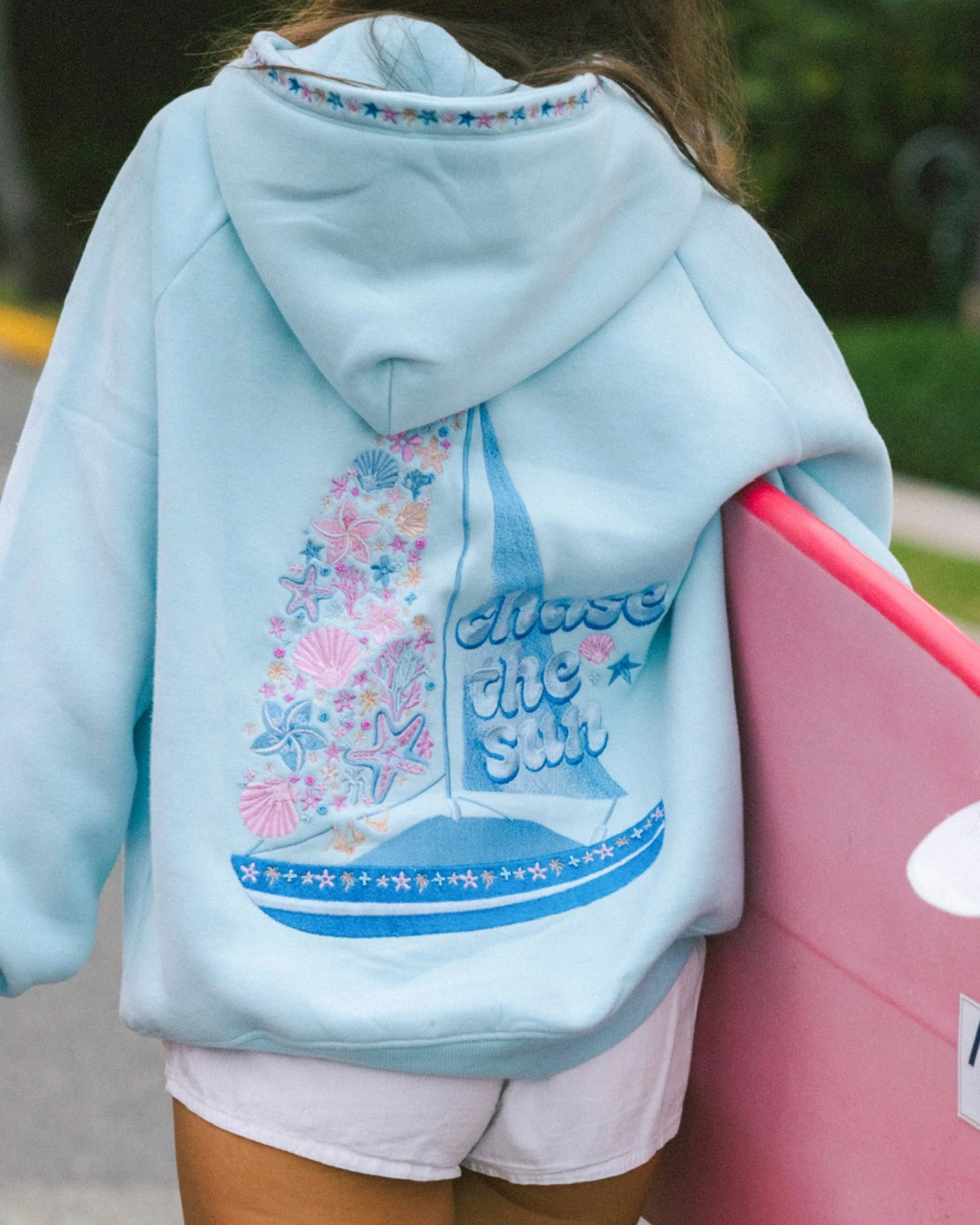 “Chase the Sun” Relaxed Hoodie in Sky Blue - Image 6