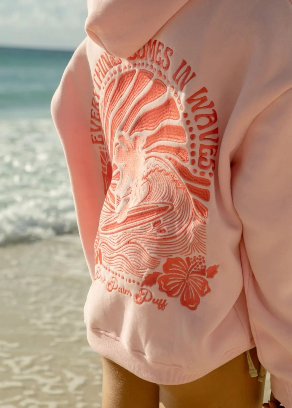 "Everything Comes in Waves" Hoodie in Pink - Image 9
